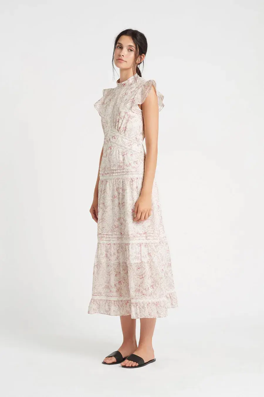 Sir the Label Caprice Ruffled Floral-Print Cotton Dress Pink/Ivory Size 0 / AU 6 for rent on The Volte - main image
