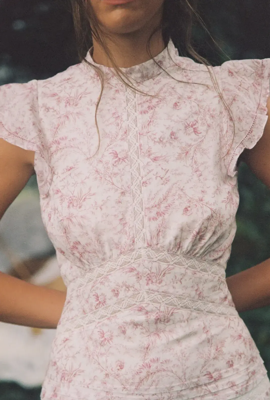 Sir the Label Caprice Ruffled Floral-Print Cotton Dress Pink/Ivory Size 0 / AU 6 for rent on The Volte - main image
