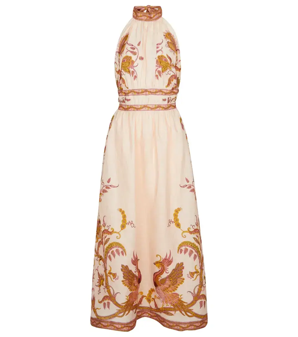 Zimmermann Cassia Halterneck Floral Dress Cream Bird Floral Size 0 / AU 8 for rent on The Volte - main image