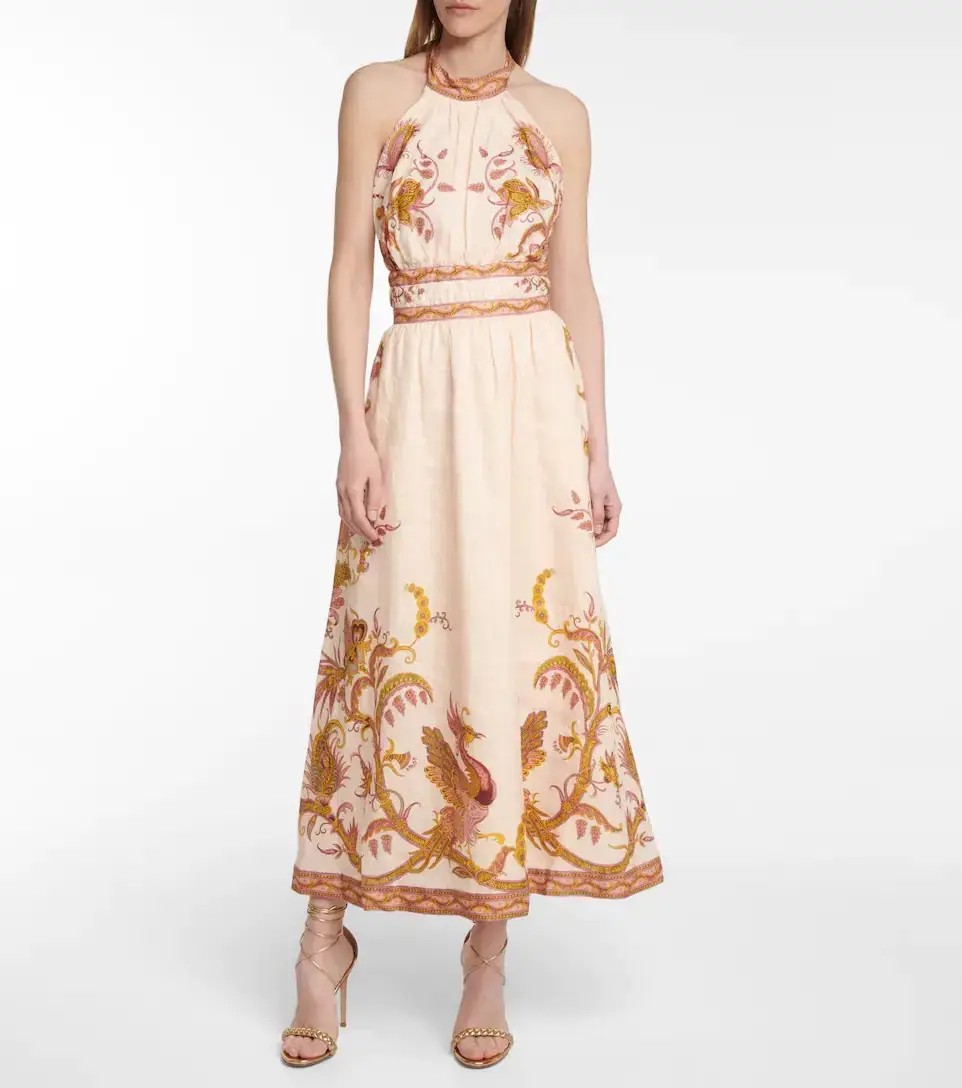 Zimmermann Cassia Halterneck Floral Dress Cream Bird Floral Size 0 / AU 8 for rent on The Volte - main image