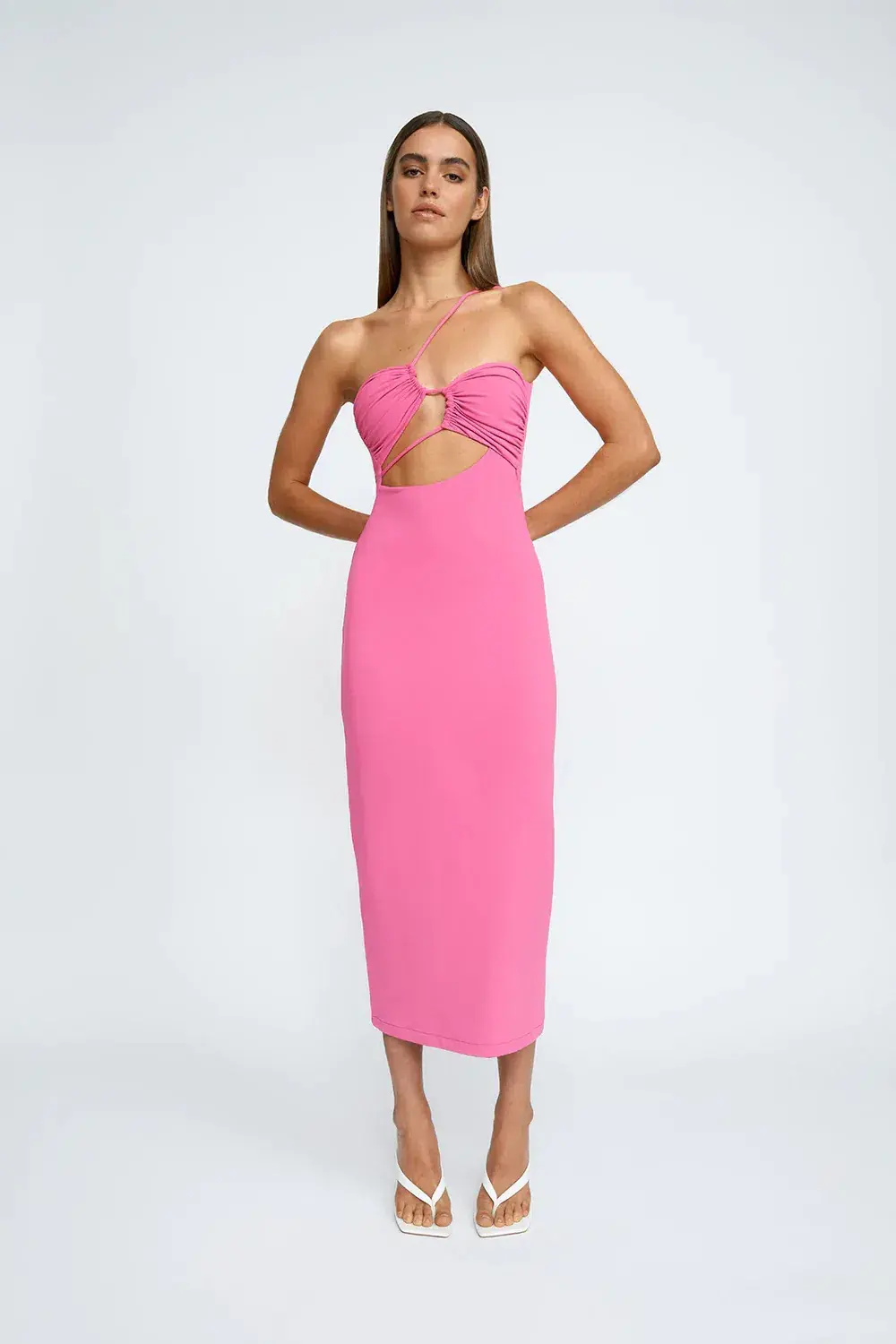 By Johnny Siya Slice Gather Dress Pink Size 8 for rent on The Volte - main image