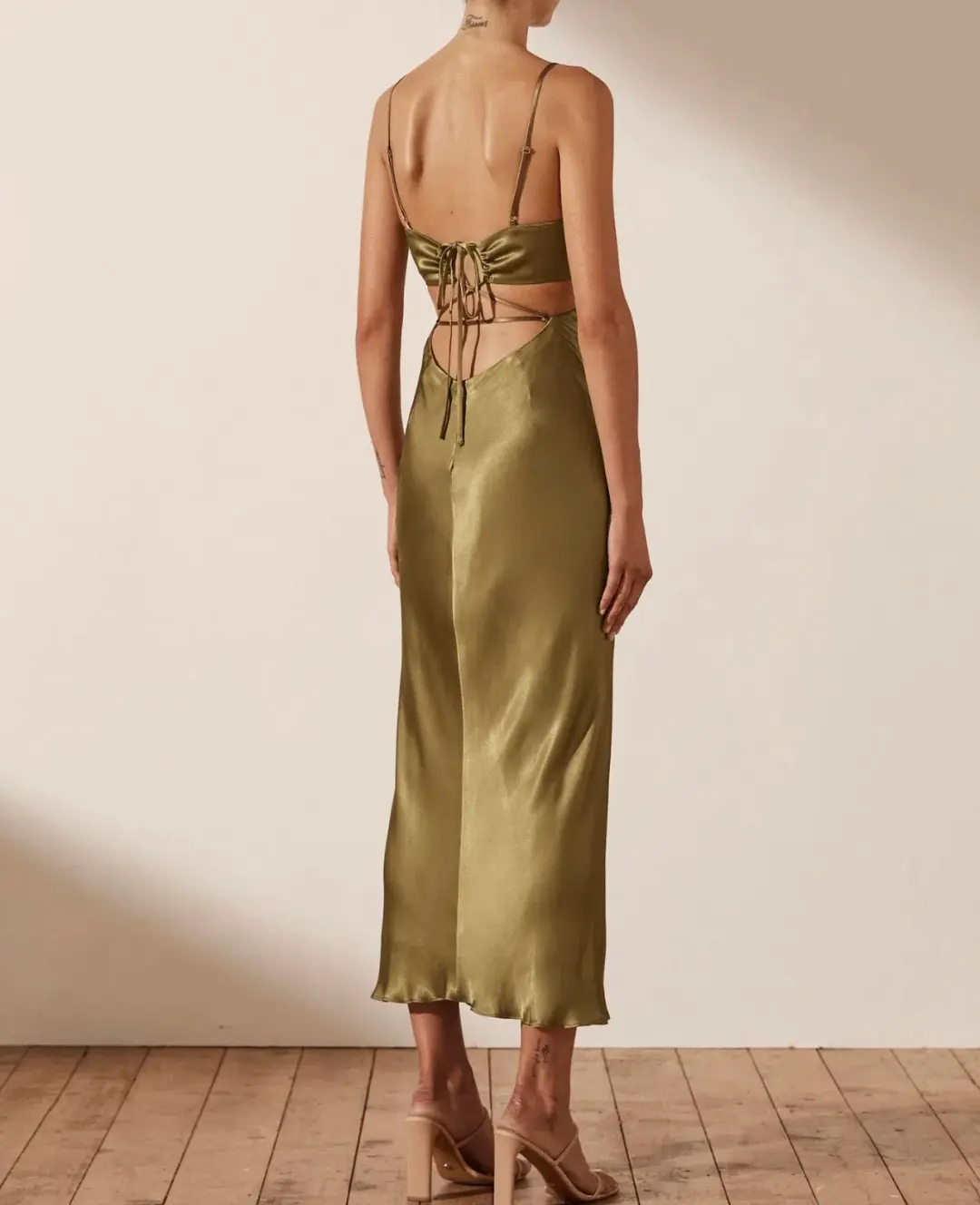 Shona Joy Alma Backless Midi Dress Cumin Size 14 for rent on The Volte - main image