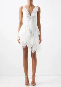 Zimmermann Rhythmic V-neck Ruffled Tulle Mini Dress White Size 1 / Au 10 for rent on The Volte - image 1