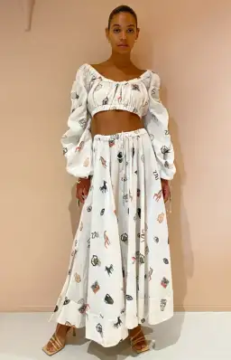 Alemais Hera Drawstring Top and Midi Skirt Set Print Size 8