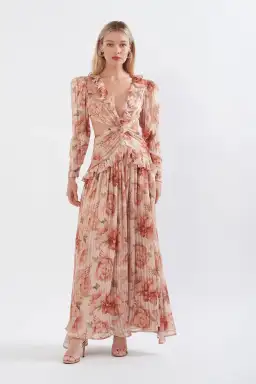 Sonya Moda Ruffle Cutout Maxi Spiced Peonies Print Size 10 for rent on The Volte - image 1