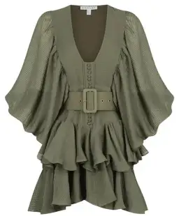 Shona Joy Charlotte Plunged Draped Mini Dress Khaki Size 8 for rent on The Volte - image 2