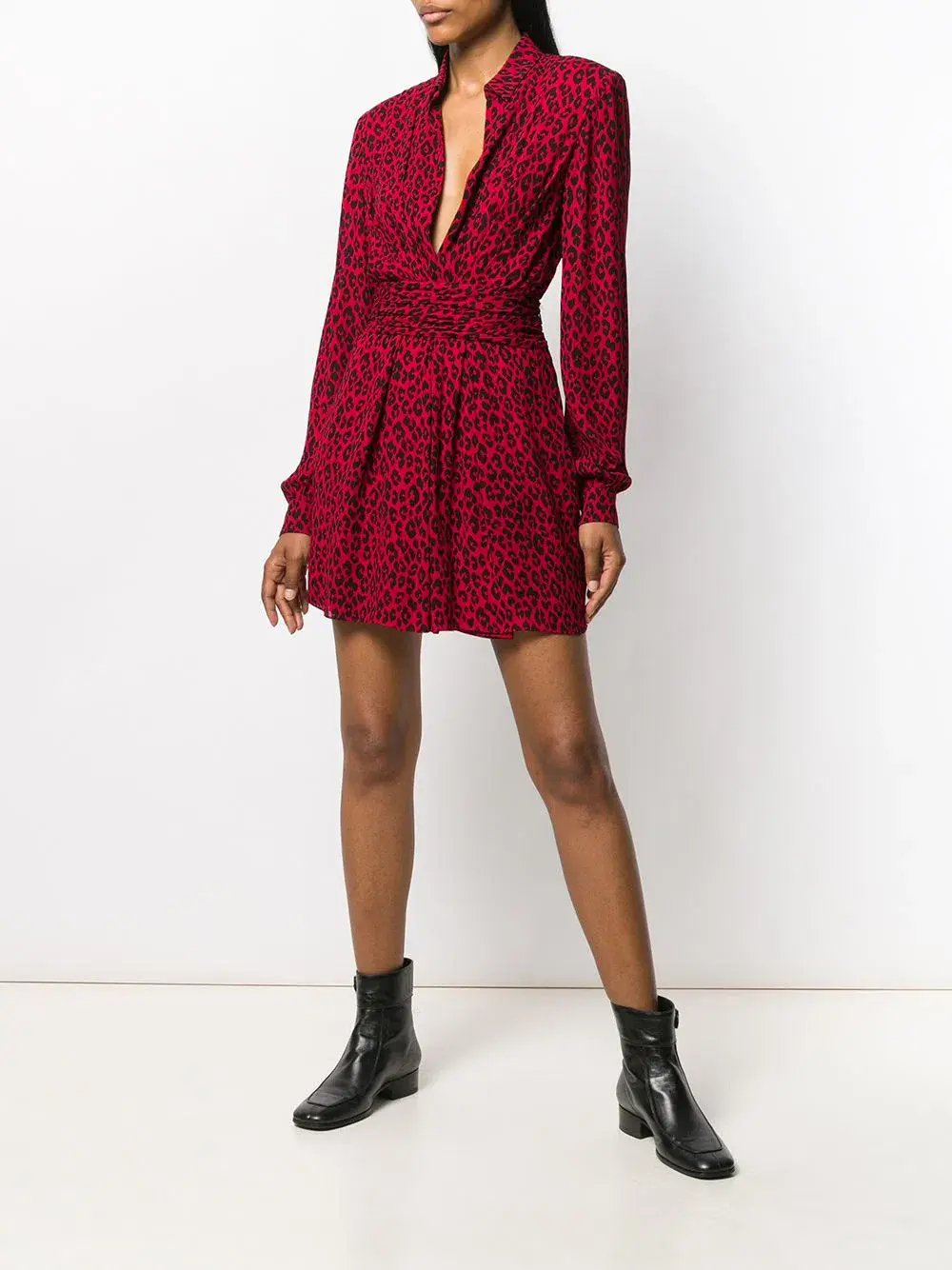 Saint Laurent Long Sleeve Leopard Mini Dress In Red & Black Size 8 for rent on The Volte - main image