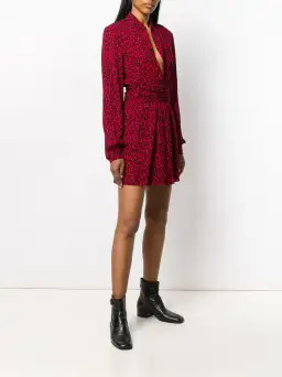 Saint Laurent Long Sleeve Leopard Mini Dress In Red & Black Size 8 for rent on The Volte - image 1