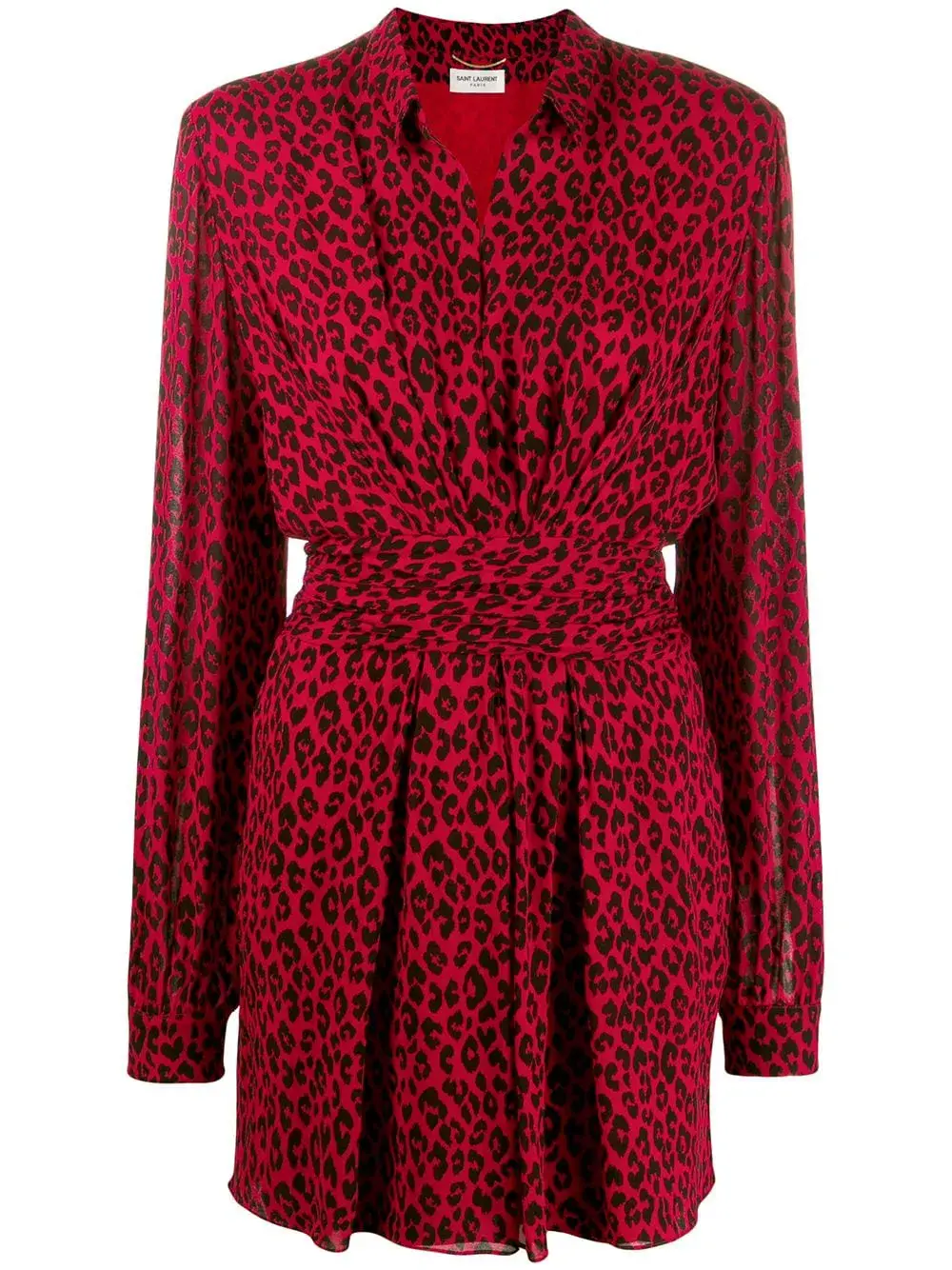 Saint Laurent Long Sleeve Leopard Mini Dress In Red & Black Size 8 for rent on The Volte - main image