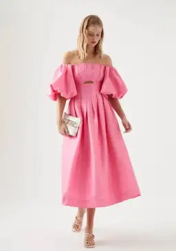 AJE Eugenie Off Shoulder Midi Dress French Rose Pink Size 8 for rent on The Volte - image 1
