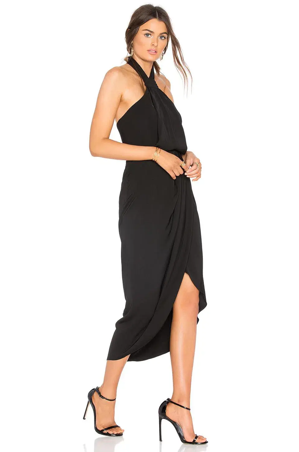 Shona Joy Knot Draped Black Dress Black Size 12 for rent on The Volte - main image