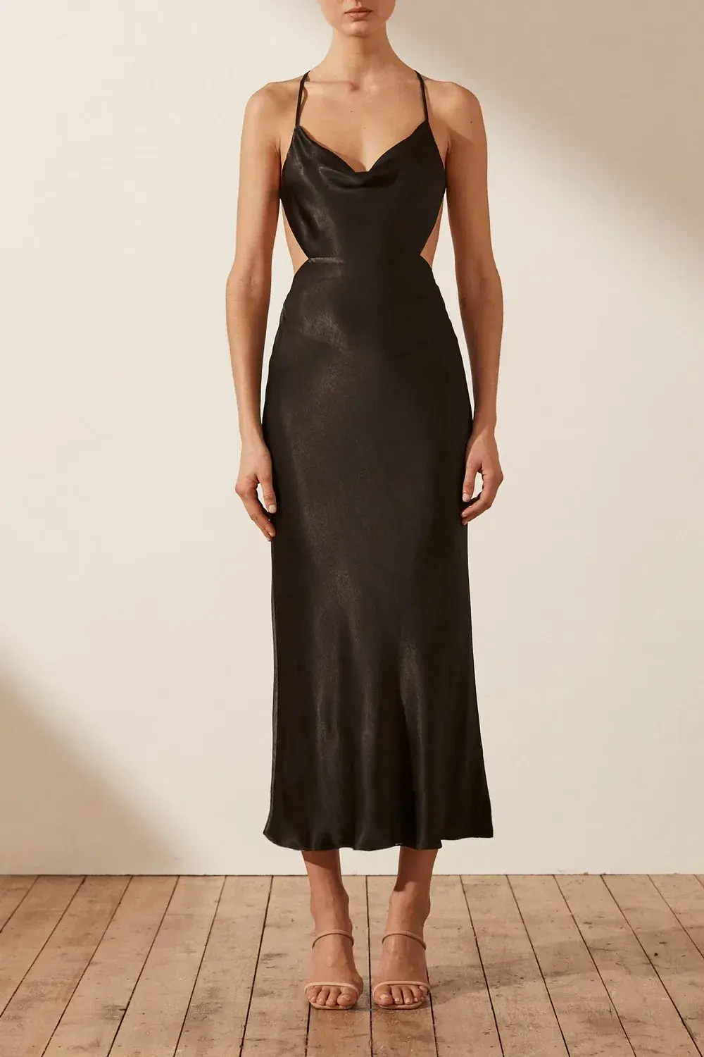 Shona Joy Thalia Bias Cut Out Midi in Black Size 8 - Image 1