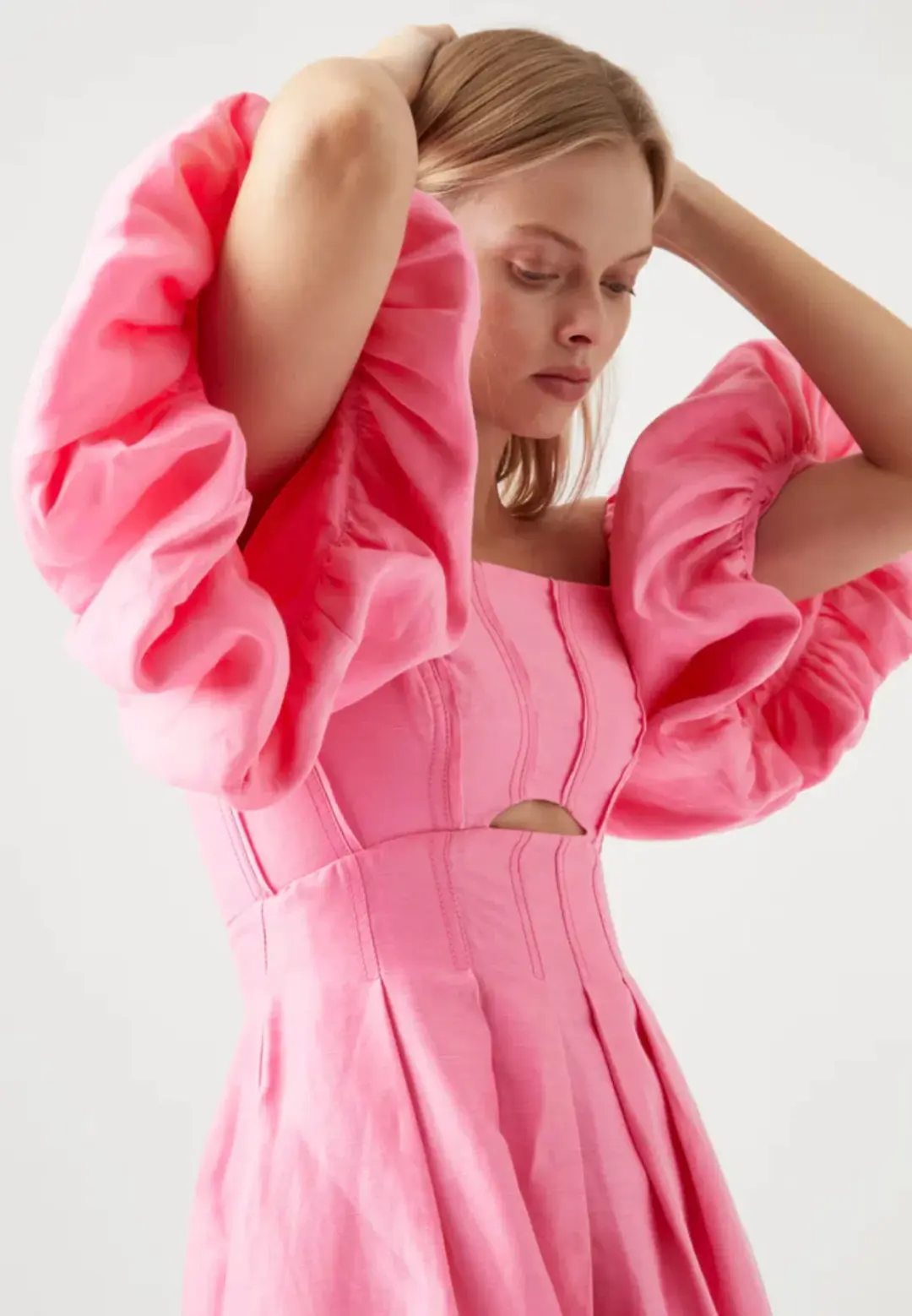 Aje Eugenie Off Shoulder Midi Dress Pink Size 10 for rent on The Volte - main image