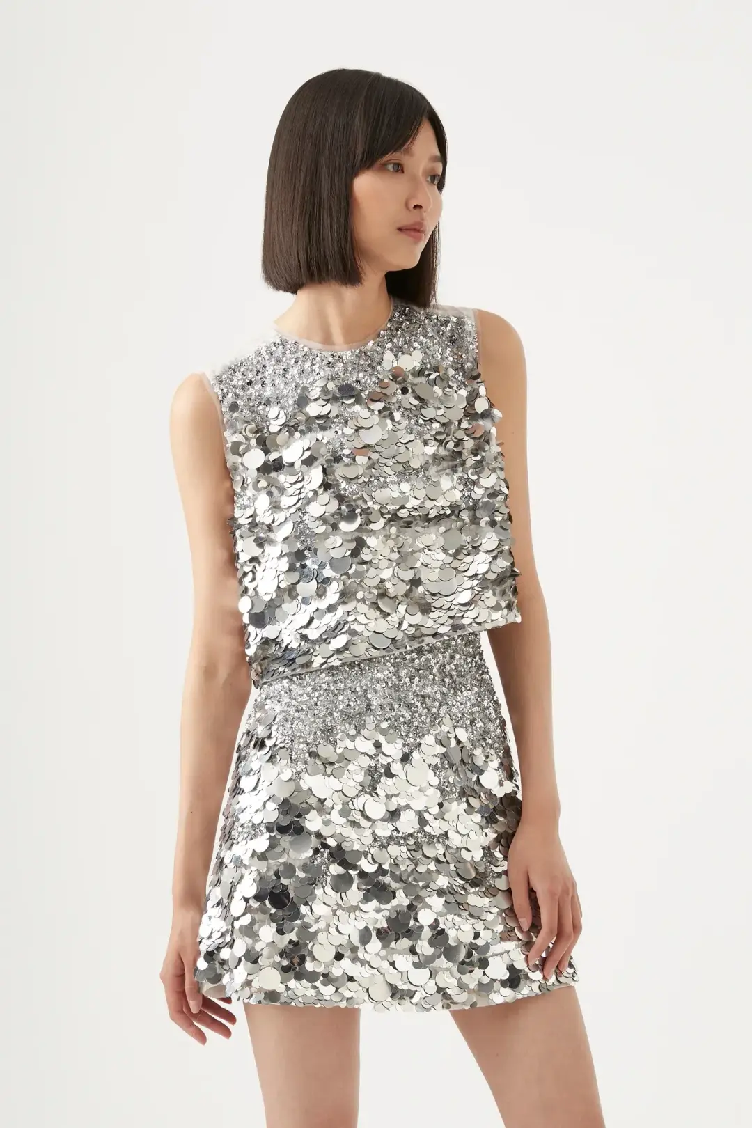 Aje Cherie Sequin Mini Skirt Silver Size 8 for rent on The Volte - main image
