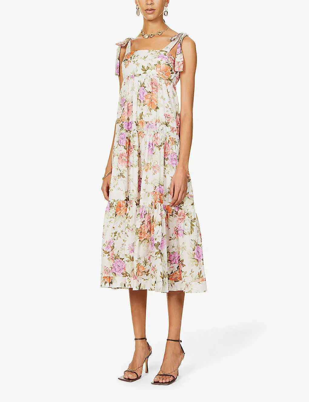 Zimmermann Pattie Floral Print Cotton Midi Dress Cream Floral Size 4 for rent on The Volte - main image