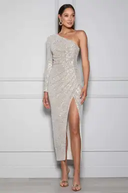 Elle Zeitoune Opal Dress in Champagne Silver Sequin Size 10