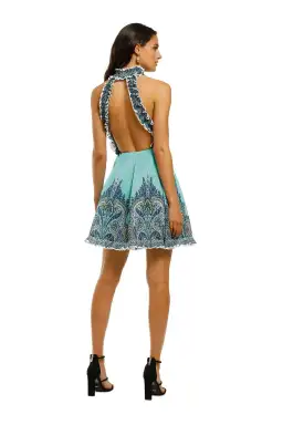 Zimmermann Moncur Ruffle Neck Mini Dress Aqua Paisley Print Size 2/ Au 12 for rent on The Volte - image 3