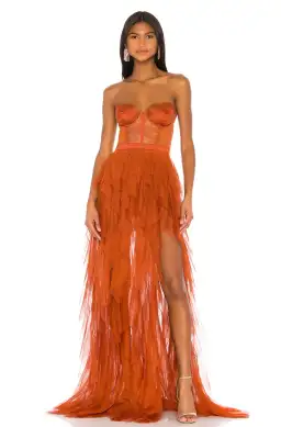For Love & Lemons Bustier Gown Orange Size 8 for rent on The Volte - image 1