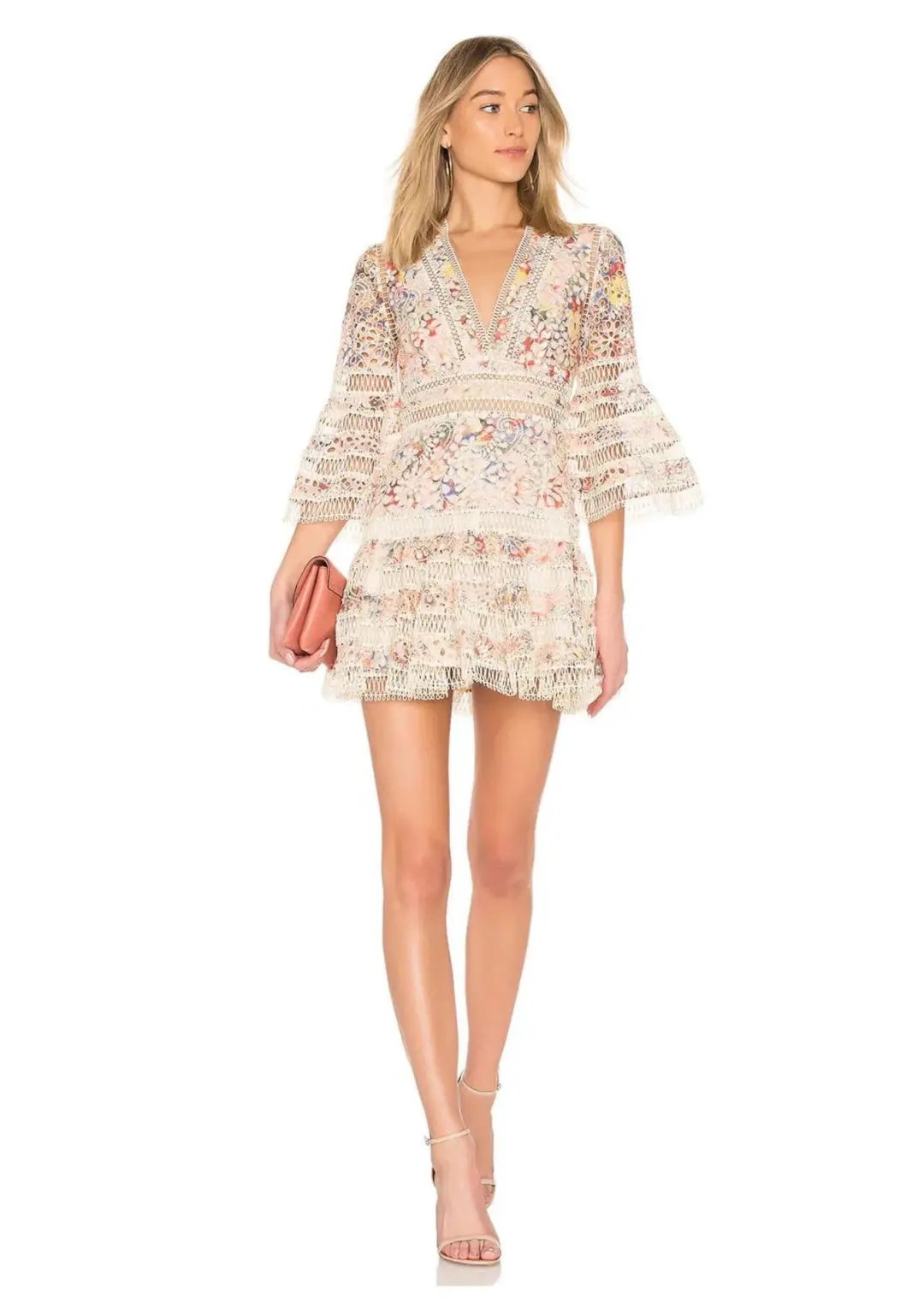 Zimmermann Lovelorn Floral Flutter Mini Dress Pink Floral Size 8 for rent on The Volte - main image