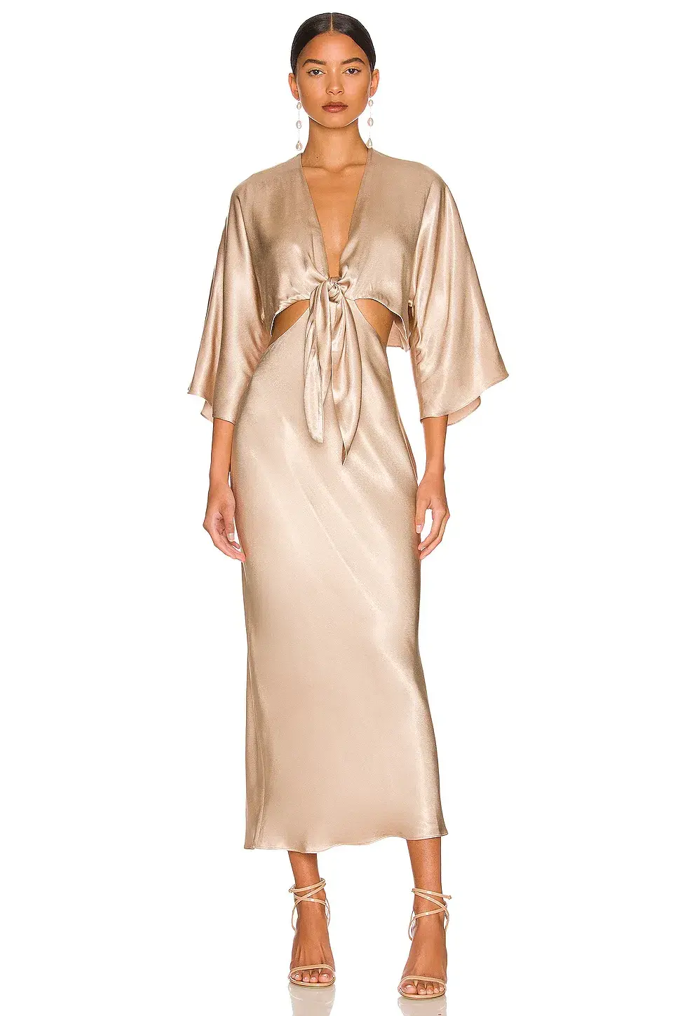 Shona Joy La Lune Tie Front Bias Midi Dress Gold Size 8 - Image 1