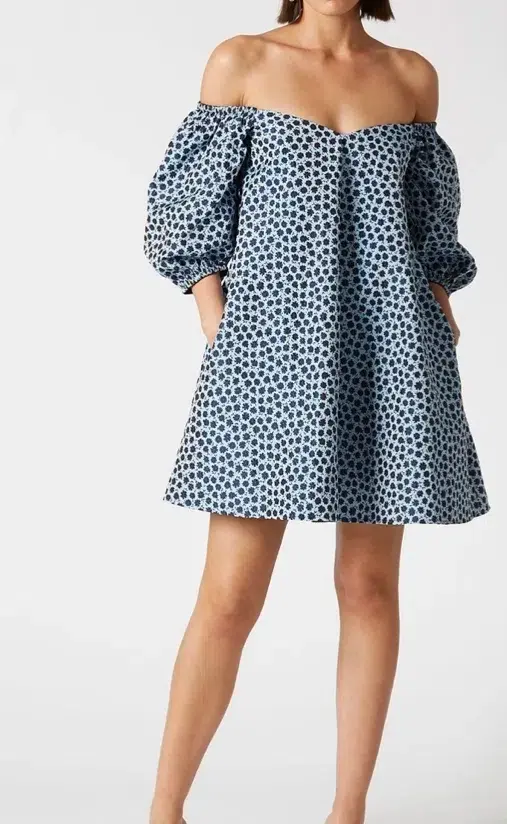 Scanlan Theodore Floral Trapeze Mini Dress Blue Size 6 for rent on The Volte - main image