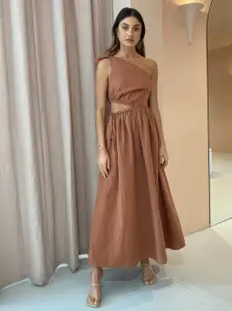 By Nicola Gabriella One Shoulder Midi Dress Desert Brown Size 6 for rent on The Volte - image 1