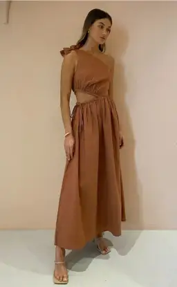By Nicola Gabriella One Shoulder Midi Dress Desert Brown Size 6 for rent on The Volte - image 4
