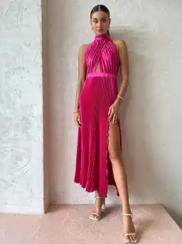 L'Idee Renaissance Split Gown in Punch Pink Size 8