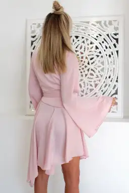 Keepsake Oceans Long Sleeve Wrap Mini Dress Pink Blush Size M / Au 10 for rent on The Volte - image 3