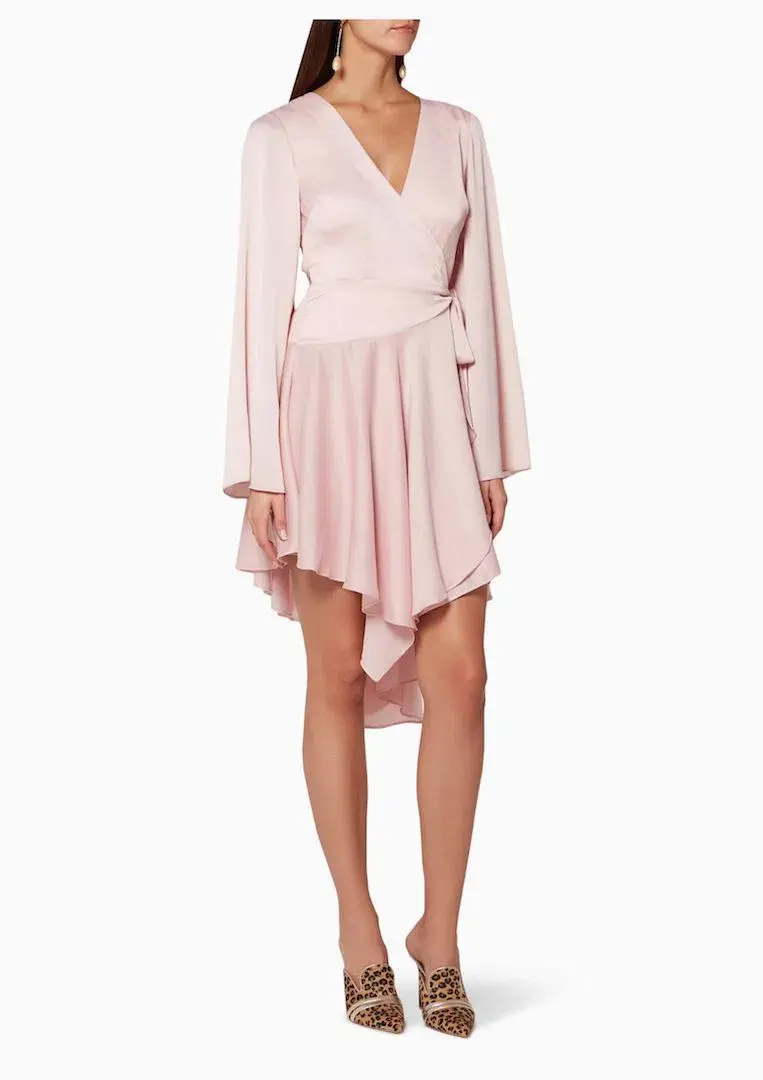 Keepsake Oceans Long Sleeve Wrap Mini Dress Pink Blush Size M / Au 10 for rent on The Volte - main image