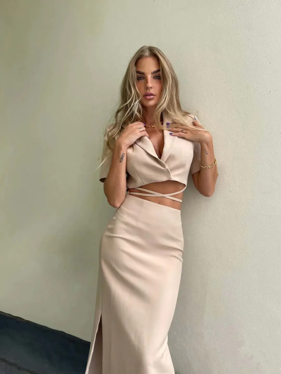 Bianca & Bridgett Amora Dress Sand Beige Size 8 for rent on The Volte - main image