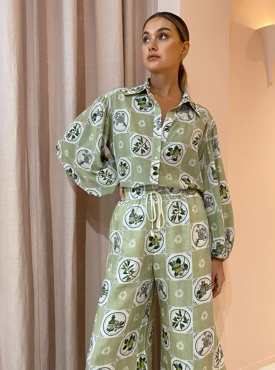 Alemais Sofia Shirt and Pants Set in Olive Size 10 for rent on The Volte - main image