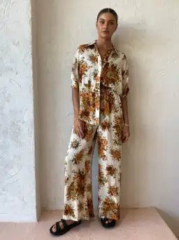 Alemais Derby Lounge Shirt and Pants Set in Cream/Rust Print Size 10