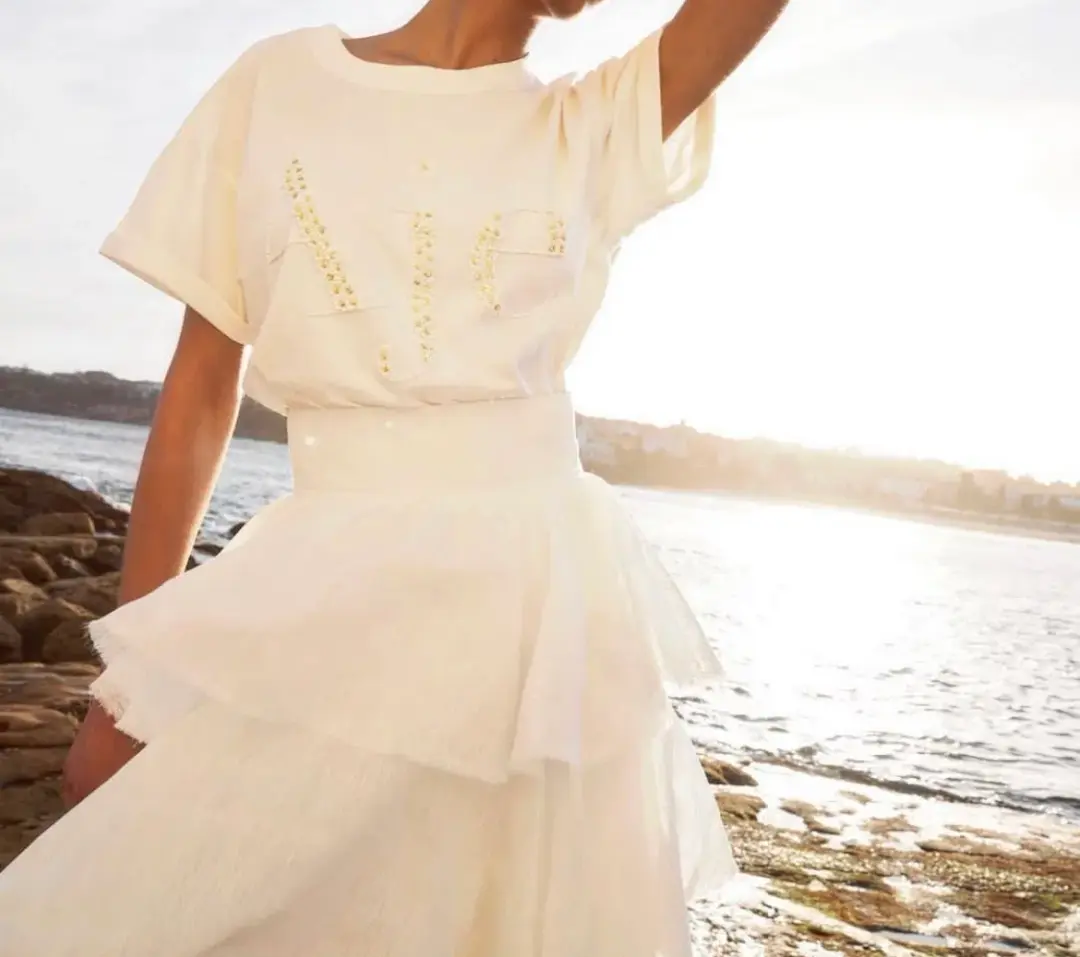 Aje Medina Tiered Midi Skirt White Size 12 for rent on The Volte - main image