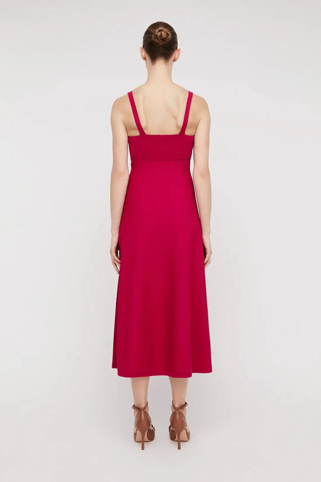 Scanlan Theodore Crepe Knit Square Neck Dress in Raspberry Red Size S/ AU 8 for rent on The Volte - main image
