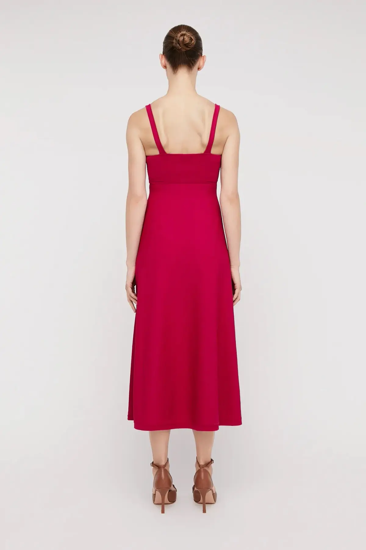 Scanlan Theodore Crepe Knit Square Neck Dress in Raspberry Red Size S/ AU 8 - Image 2