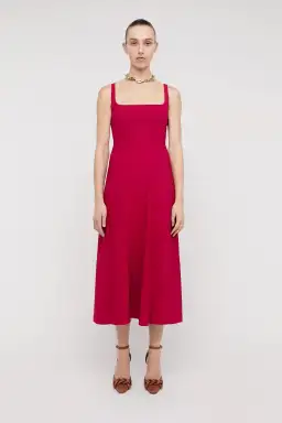 Scanlan Theodore Crepe Knit Square Neck Dress in Raspberry Red Size S/ AU 8 for rent on The Volte - image 1