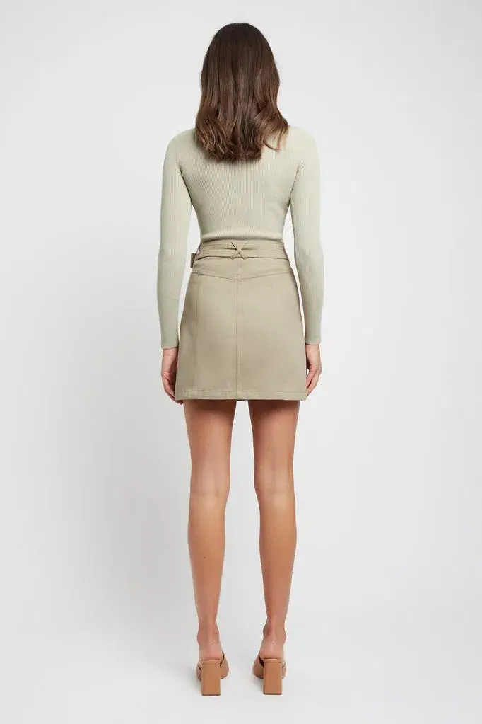 Kookai Dublin Belted D-Ring Skirt in Moss Gray Green Size 10 for rent on The Volte - main image