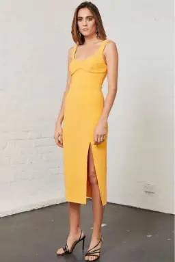 Bec & Bridge Elle Midi Dress Yellow Size 6