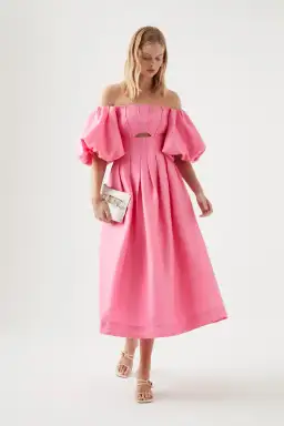 Aje Eugenie Off Shoulder Midi Dress Pink Size 14 for rent on The Volte - image 1