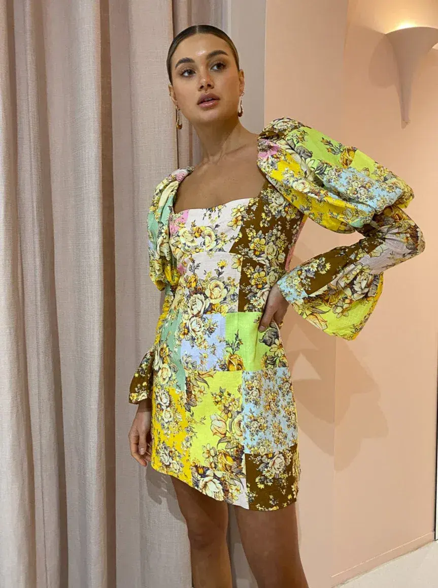 Alemais Matilde Puff Sleeve Mini Dress Print Size 10 for rent on The Volte - main image