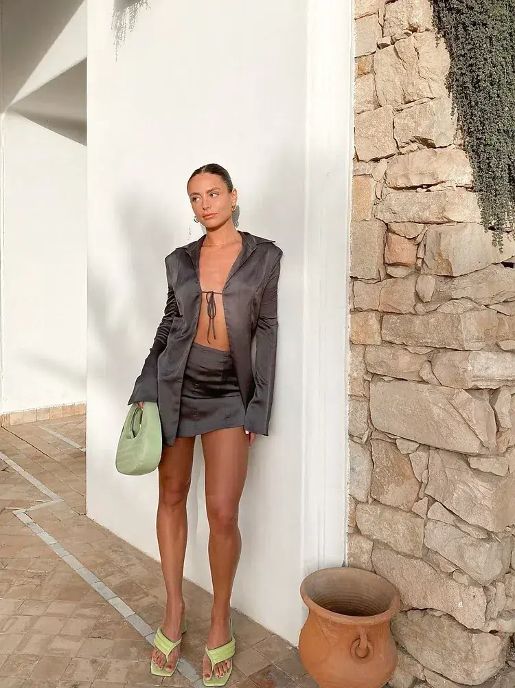 House of CB Ailsa Top and Catalina Mini Skirt Set Gray Size 8 for rent on The Volte - main image