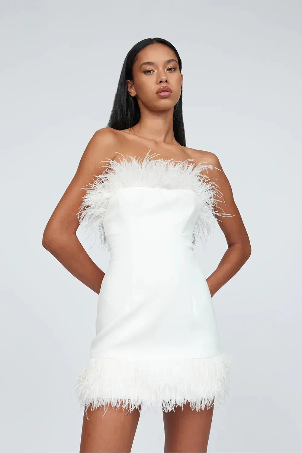 By Johnny Feather Mini Dress White Size 6 for rent on The Volte - main image