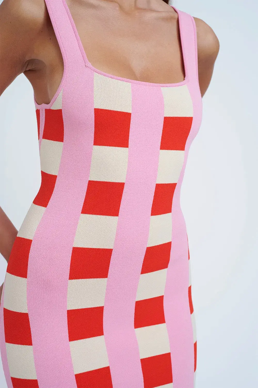 By Johnny Cora Check Knit Midi Dress Multi Size 6 for rent on The Volte - main image