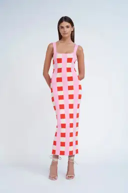 By Johnny Cora Check Knit Midi Dress Multi Size 6 for rent on The Volte - image 1