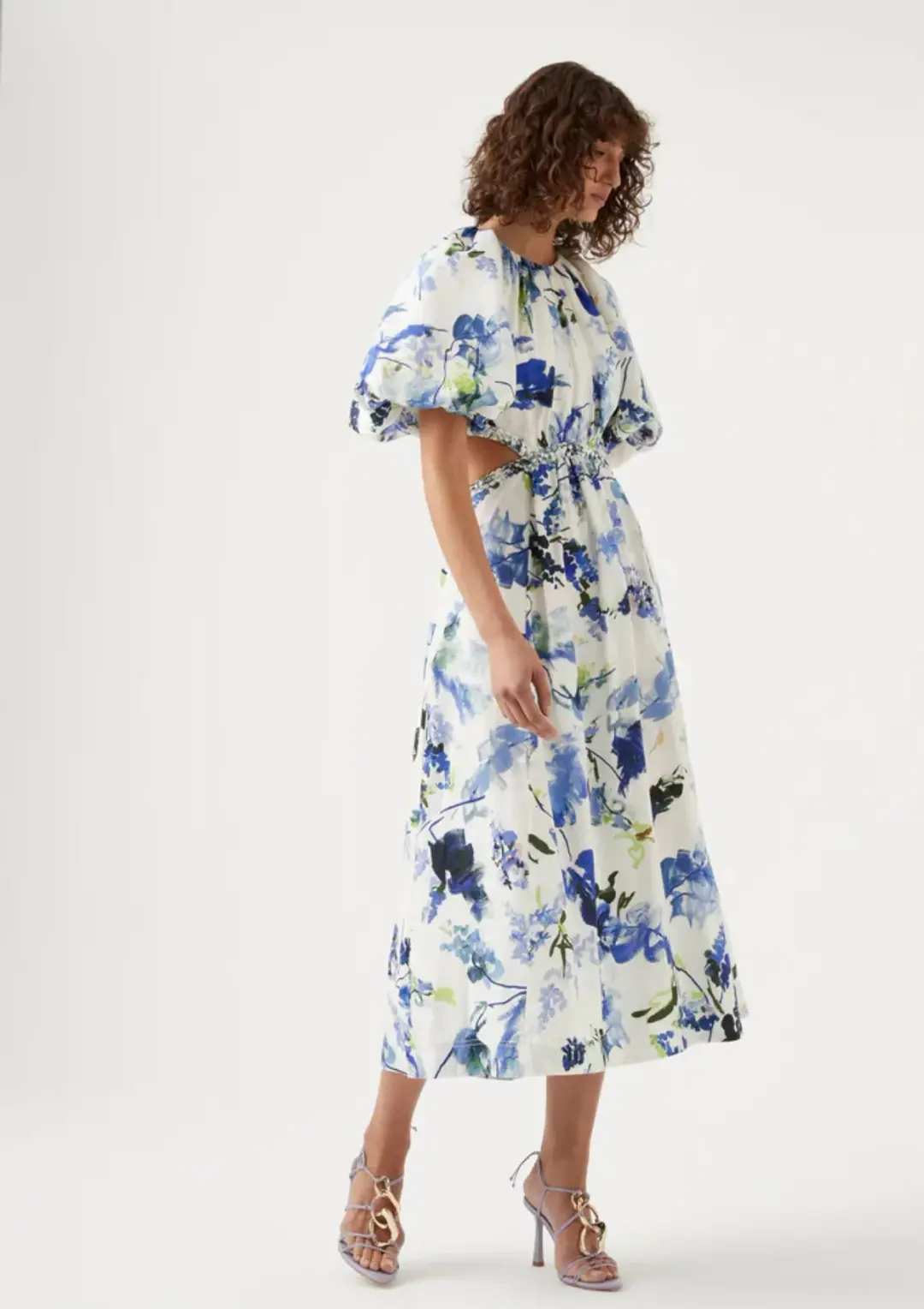 Aje Capucine Puff Sleeve Midi Dress Lavenders of Provence Print Size 8 for rent on The Volte - main image