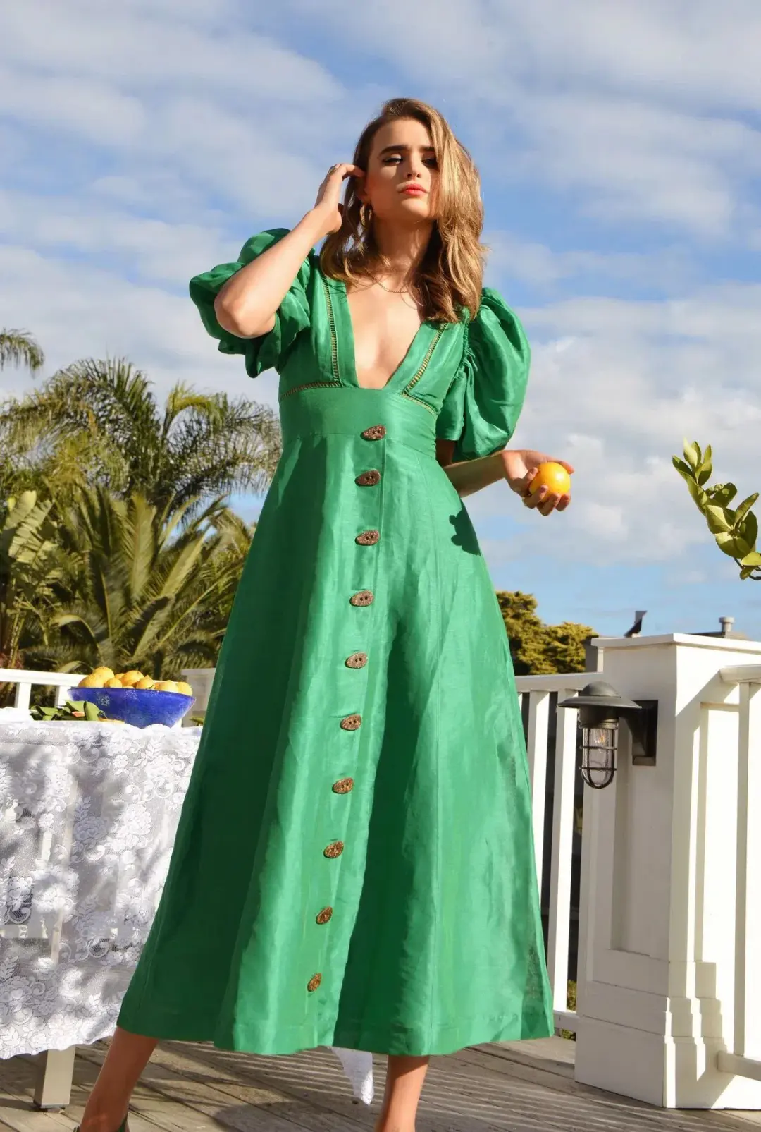 Mackenzie Mode CHRISTMAS DRESS Etherial Maxi Dress Green Size 10 for rent on The Volte - main image