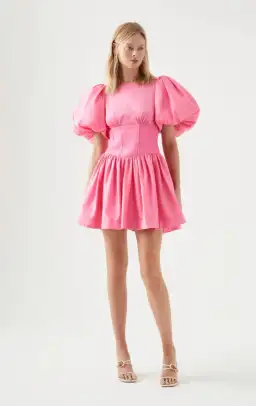 Aje Gianna Puff Sleeve Mini Dress Pink Size AU 12