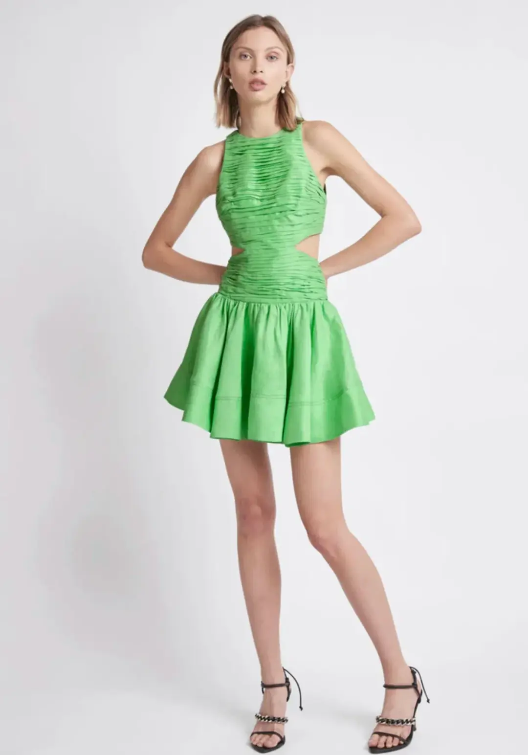 Aje Introspect Cut Out Mini Dress Green Size 14 for rent on The Volte - main image