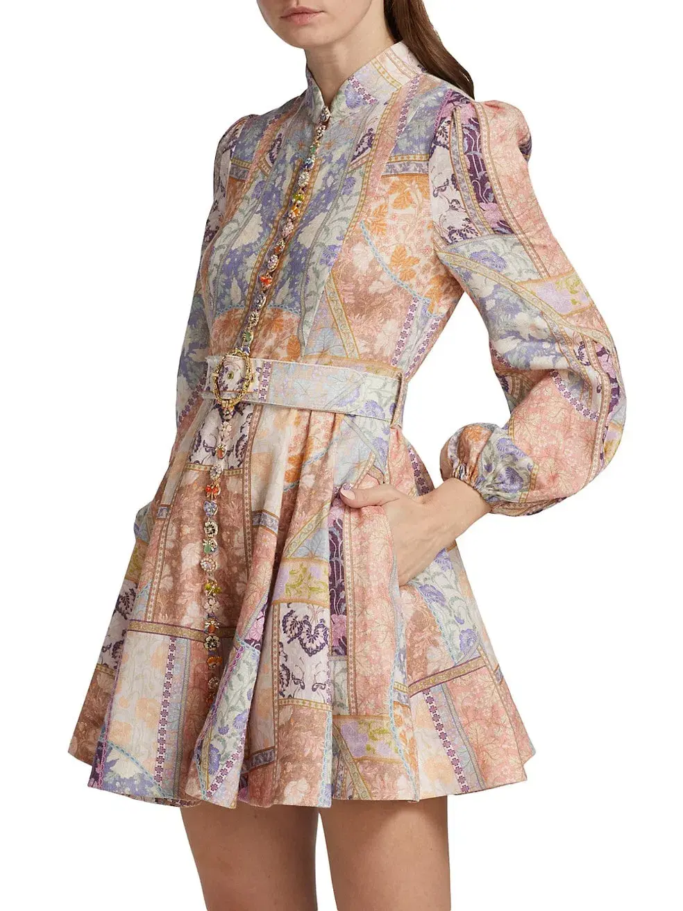 Zimmermann Kaleidoscope Buttoned Mini Dress Multi Swirl Floral Size 1 / Au 10 for rent on The Volte - main image